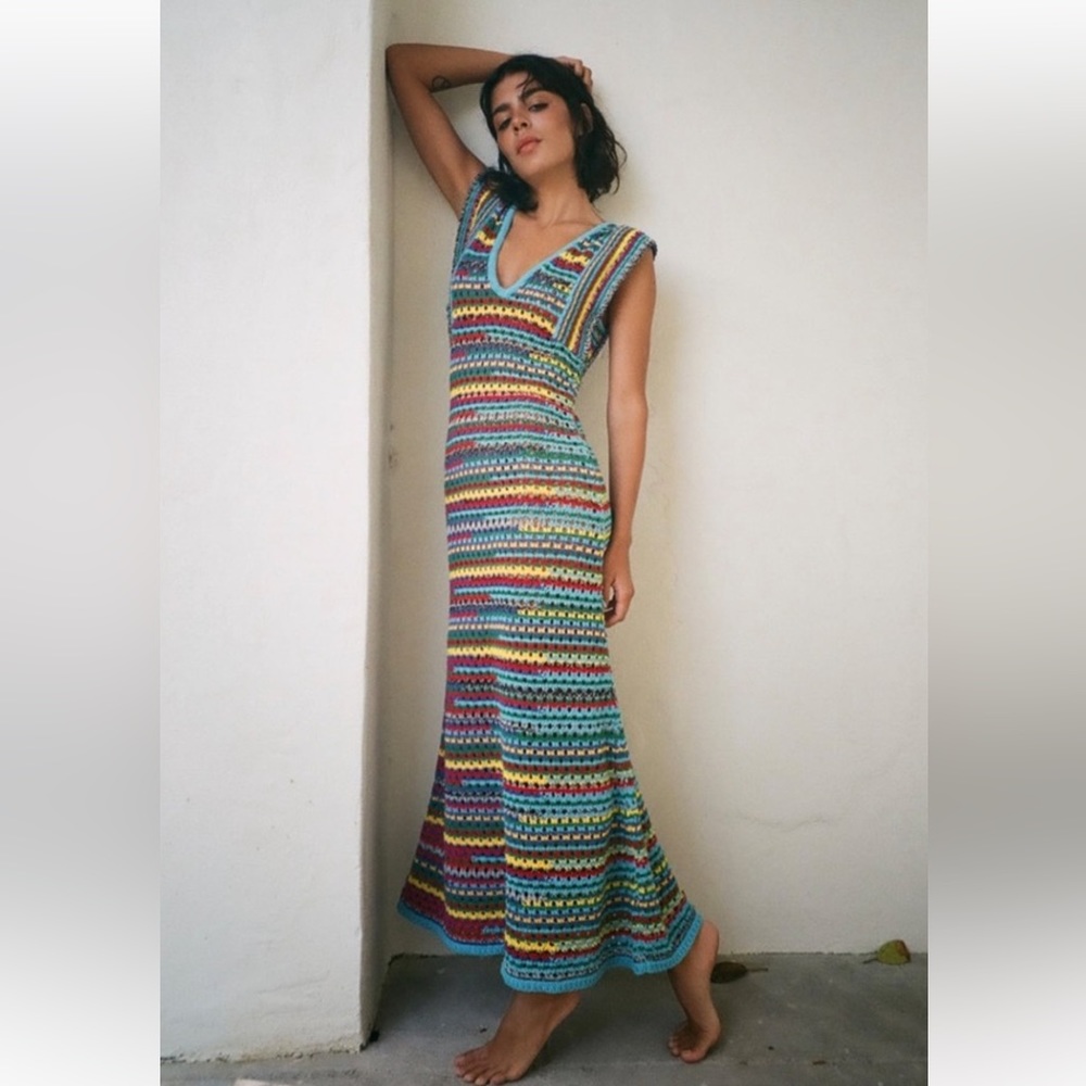 Zara Crocheted Dress - Multi color - size L